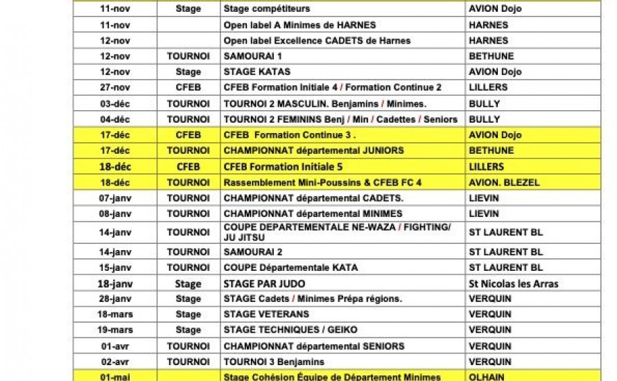 Calendrier Départemental Saison 22/23